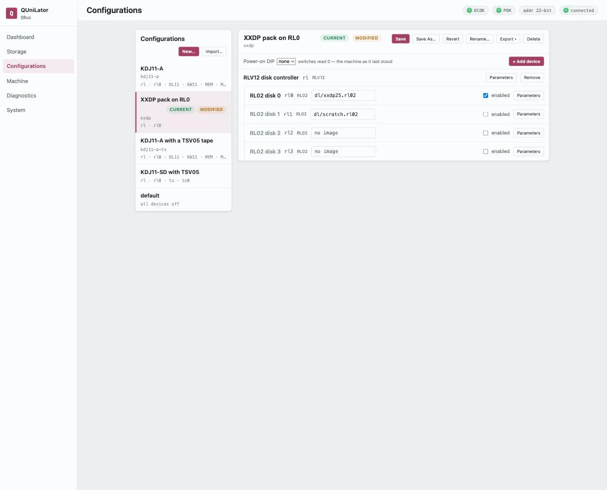 The configuration screen
