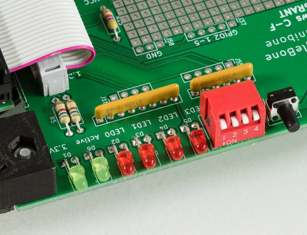The card's user LEDs and switches