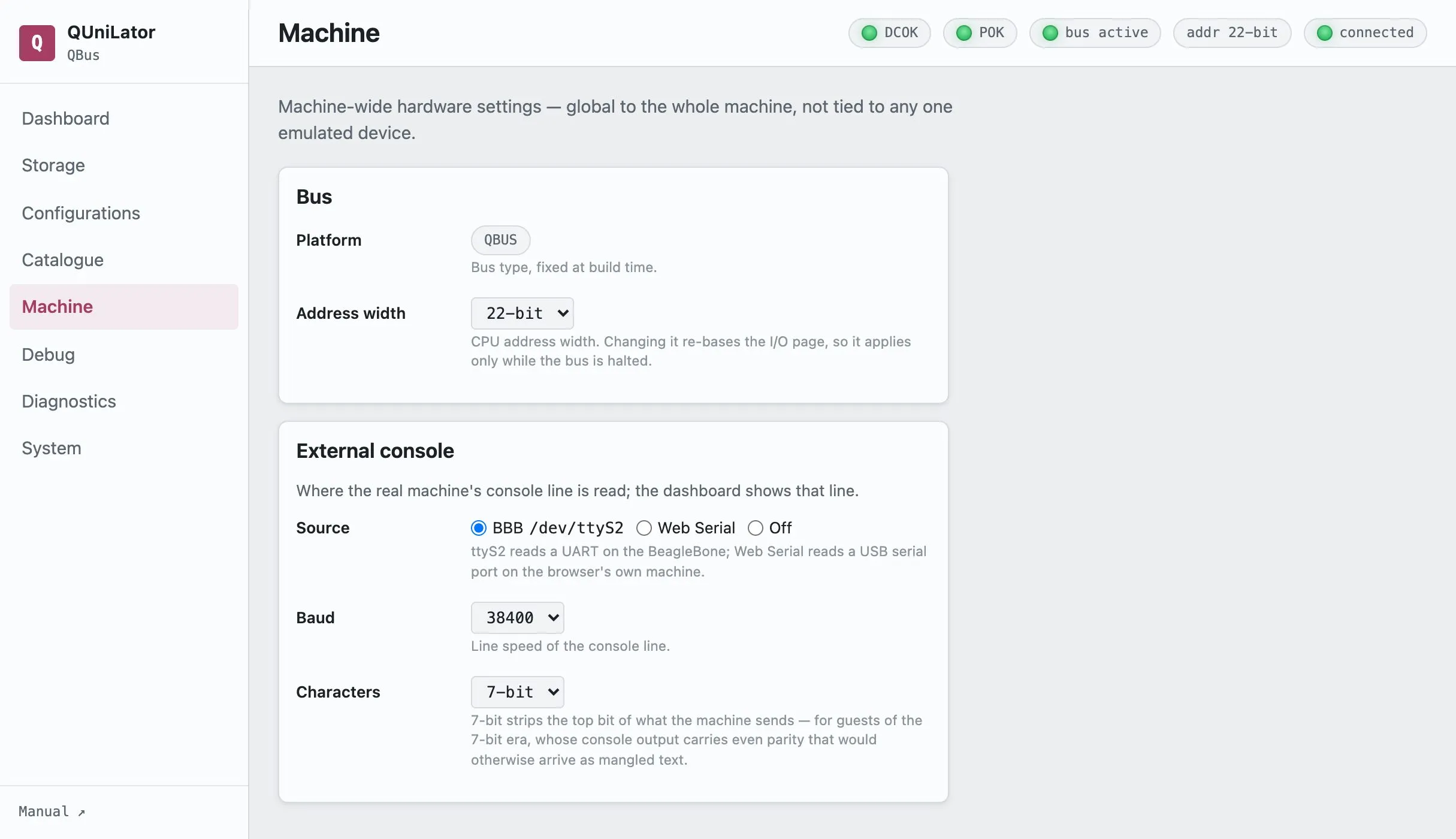 Machine-wide settings